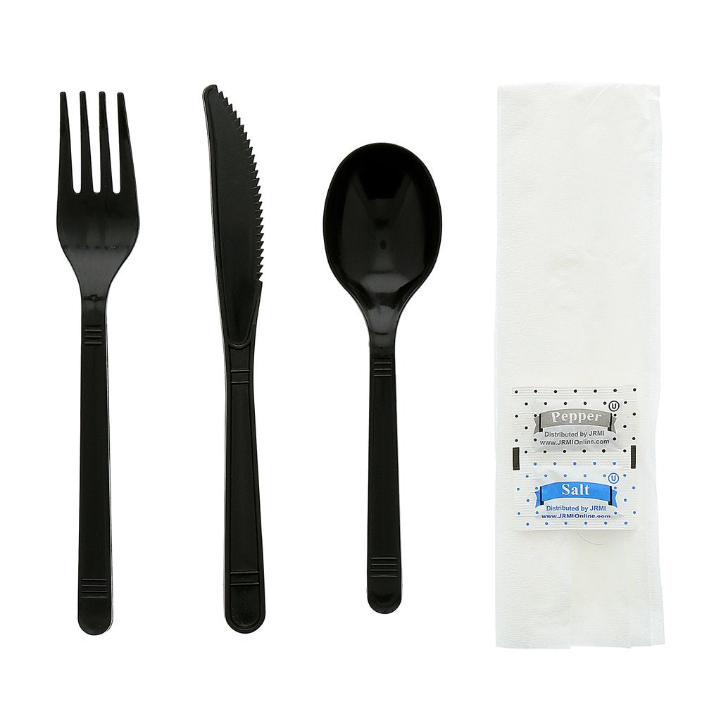 6 Piece Black Cutlery Kit To Go Packaging