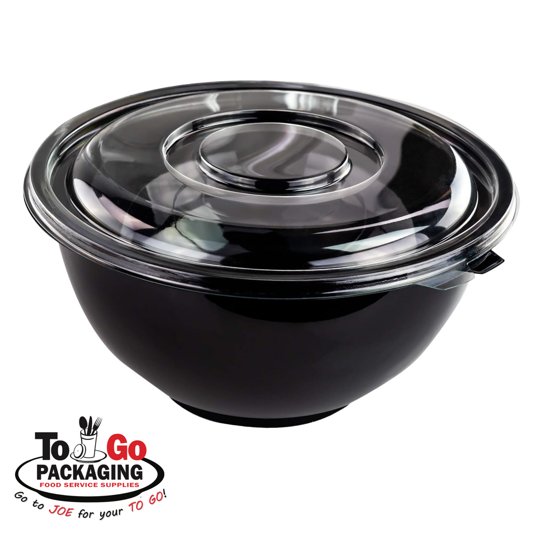 160oz XL Round Black Bowl & Clear Lid Combo, 50/CS
