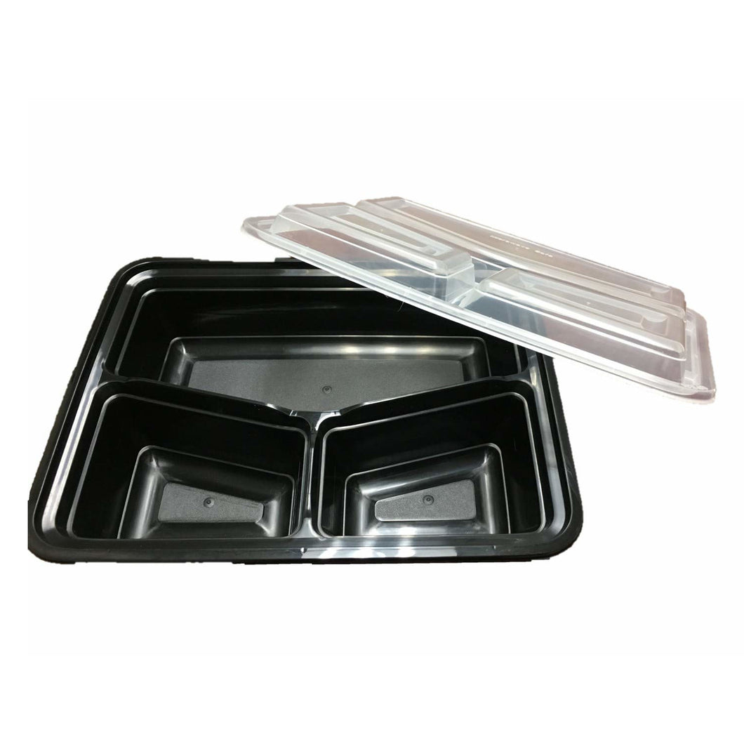 42 oz. 3-Compartment Black Microwaveable Container With Lid