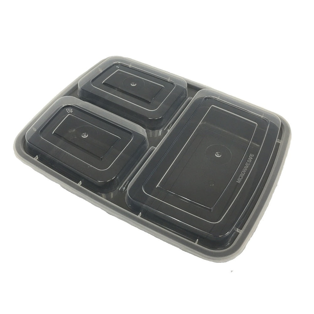 32 oz. 3-Compartment Rectangle Microwaveable Container With Lid